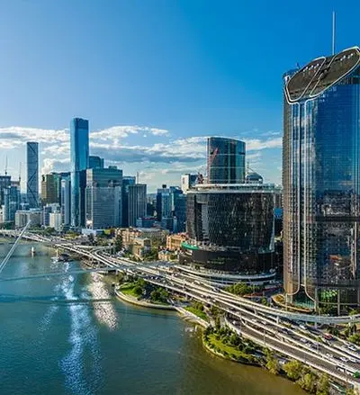 Brisbane skyline and river from above