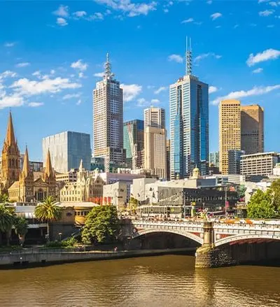Melbourne city skyline with skyscrapers beside the Yarra River