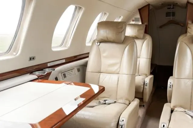 Cessna Citation CJ3 cabin with cream leather seats